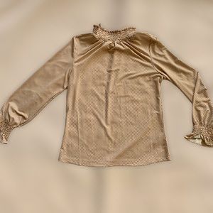 Polka Dotted High Neck Long Sleeve Business Blouse